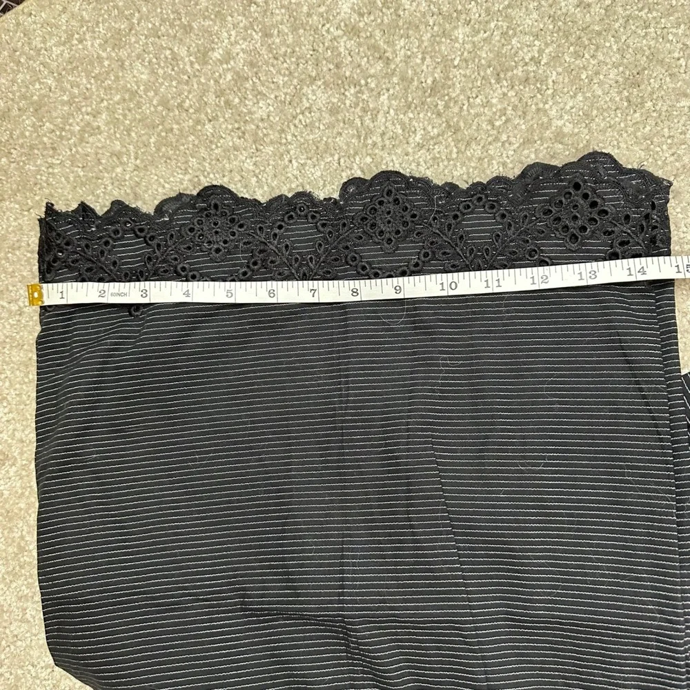 Khaadi Black Striped Wide Leg Pants Eyelet Lace Hem Cotton Blend Trousers